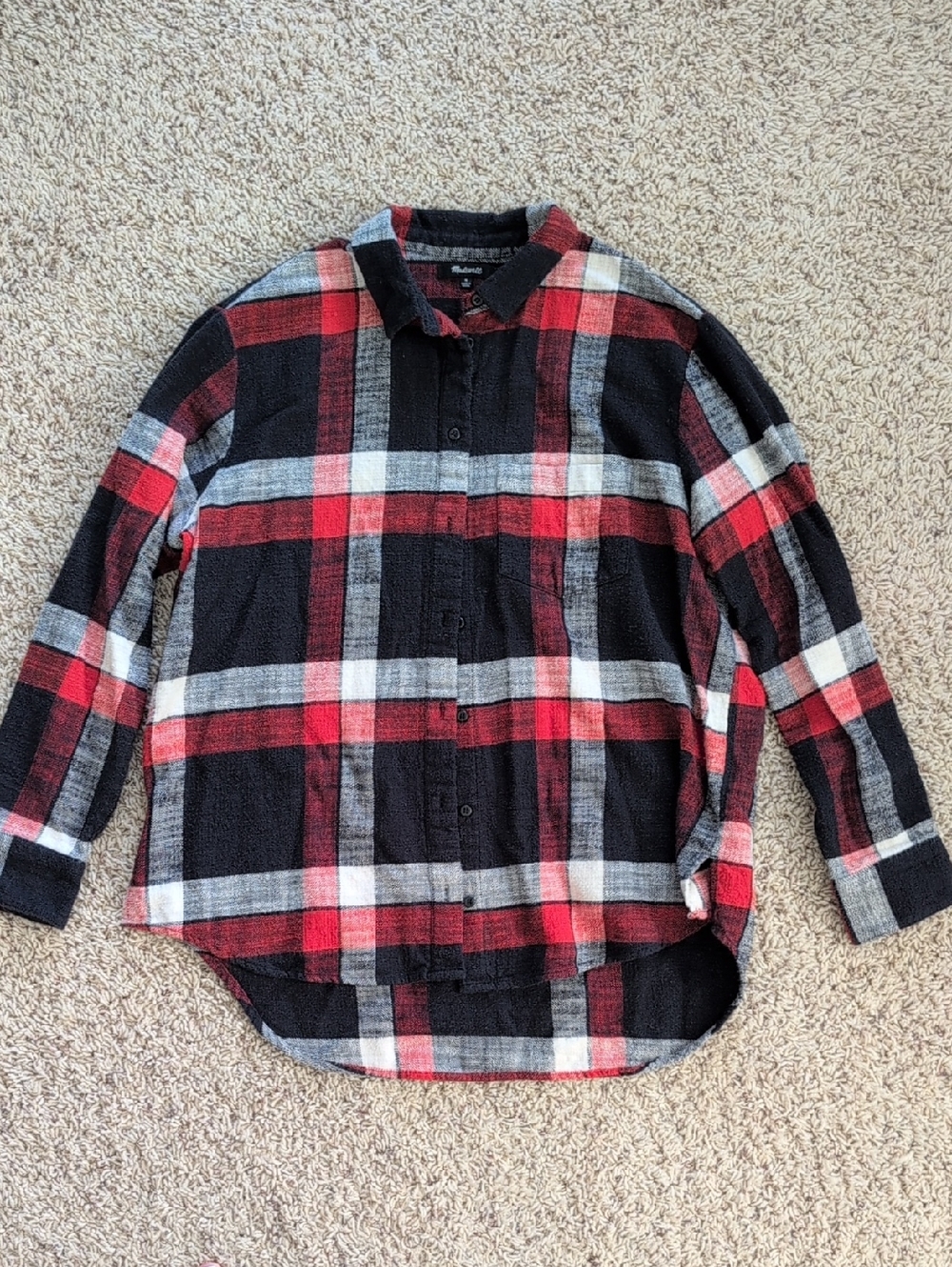 Madewell Plaid Button-Up Shirt in Navy, Red & White Sz M
